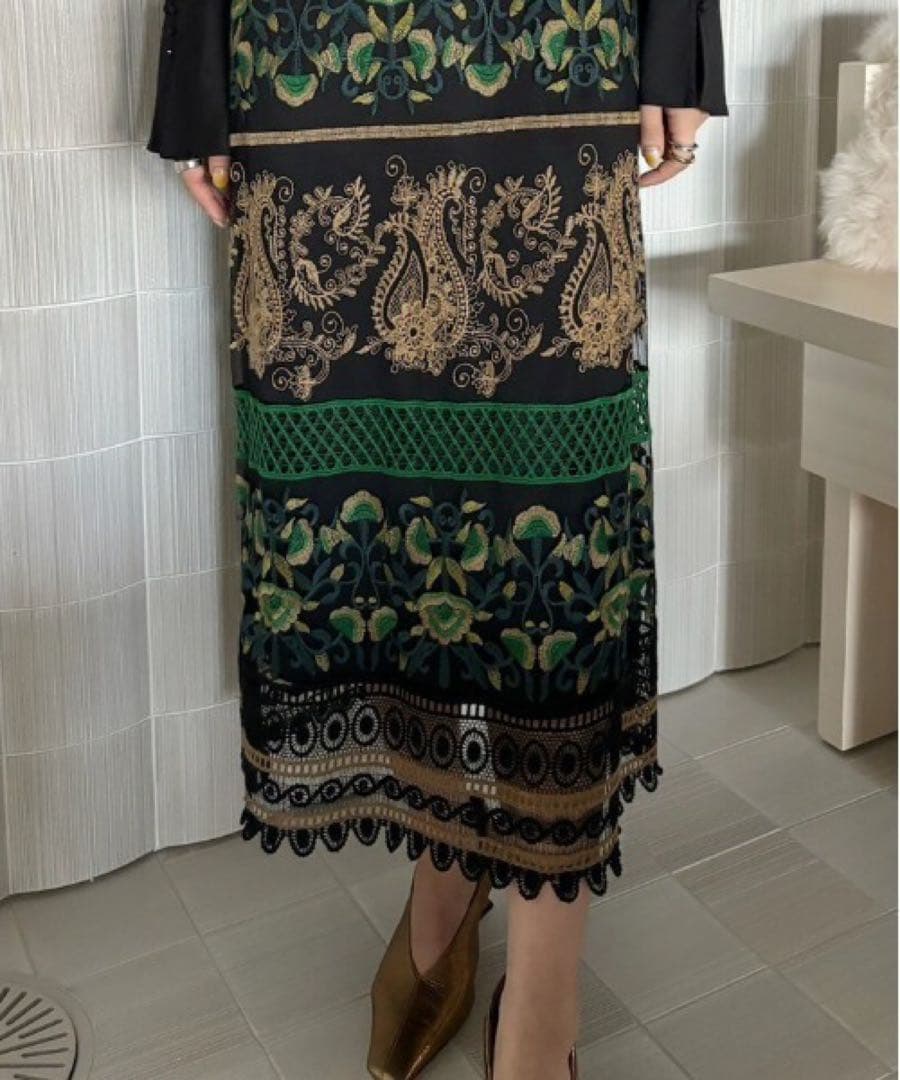 Ameri アメリ PAISLEY EMBROIDERY DRESS