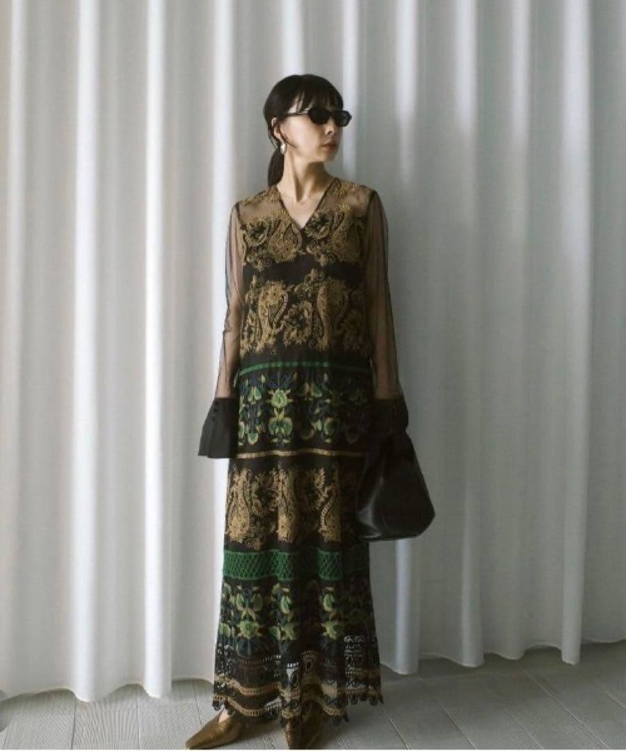 Ameri アメリ PAISLEY EMBROIDERY DRESS