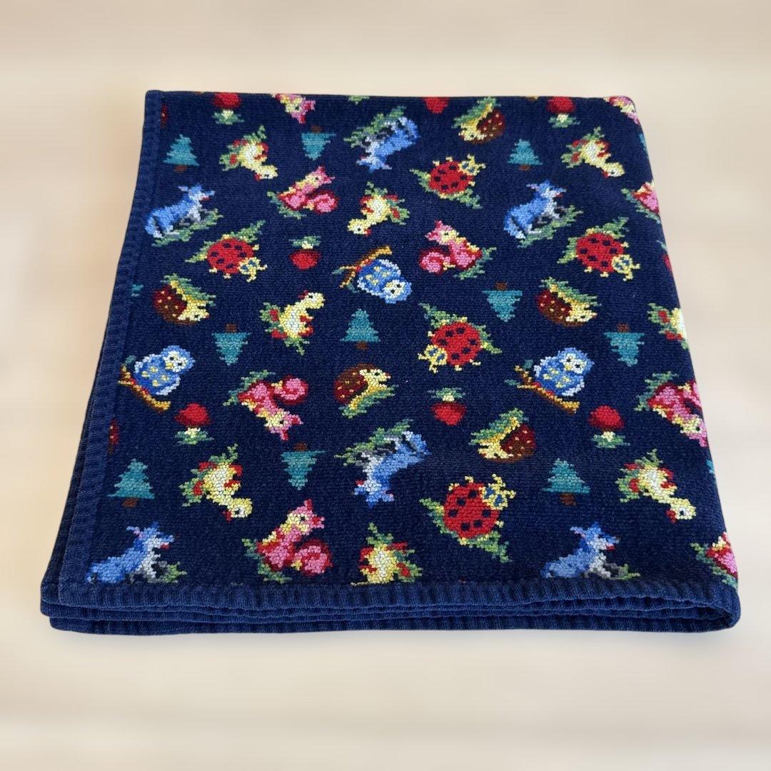 フェイラー　ネイビー ハイジ柄　動物 花模様 ブランケット