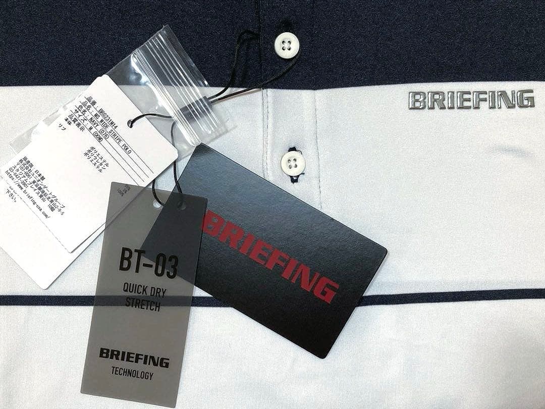 BRIEFING GOLF MS ワイドストライプポロシャツ（NAVY／M）