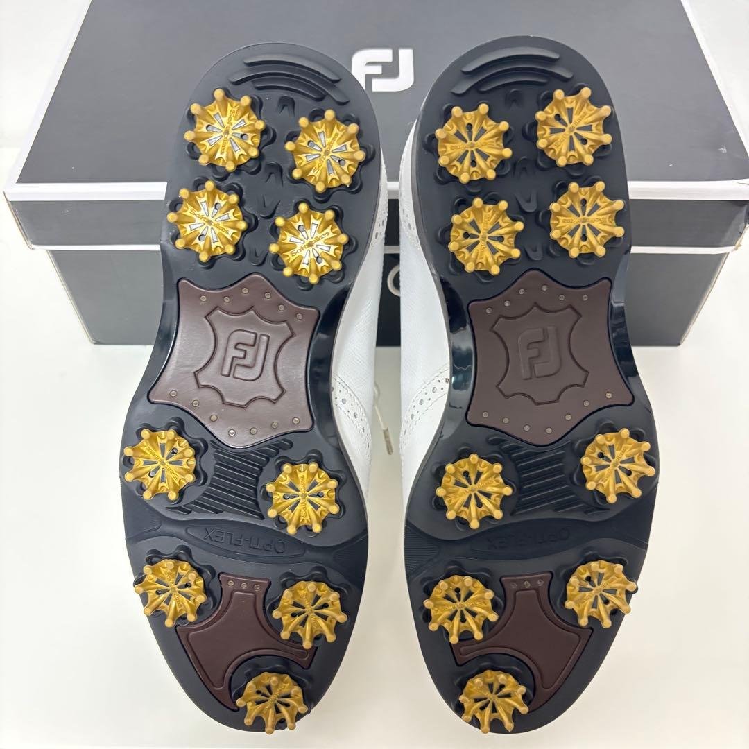 ①FJ ホワイト ゴルフシューズ ウイングtip