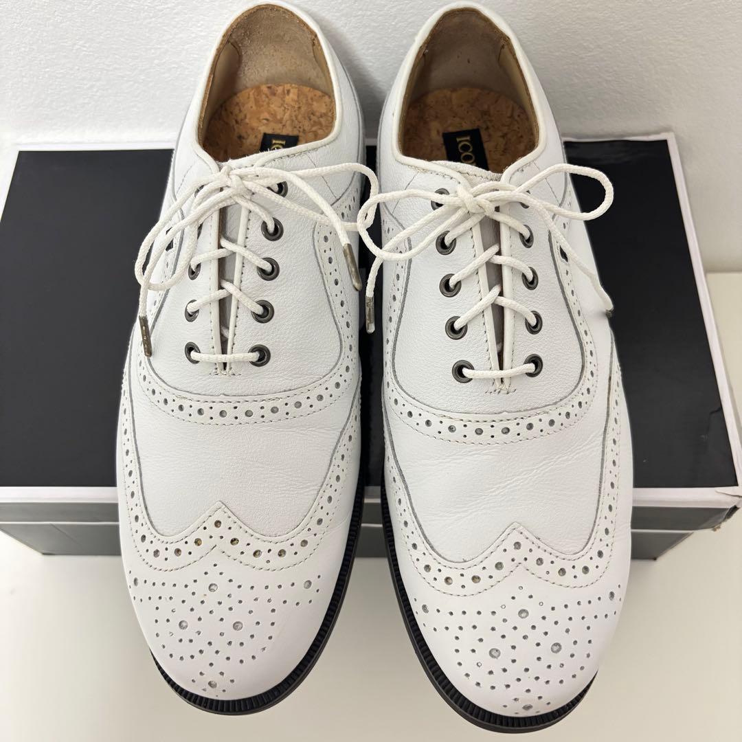 ①FJ ホワイト ゴルフシューズ ウイングtip