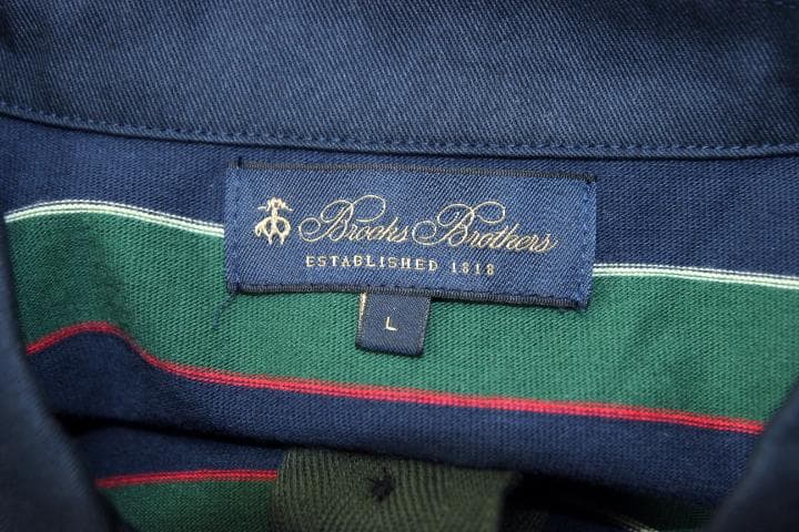 ブルックスブラザーズ × ビオトープ ラガーシャツ L ボーダー柄 グリーン