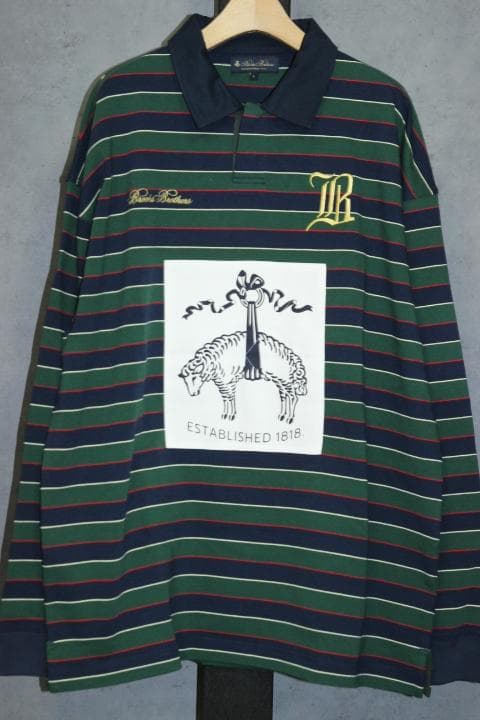 ブルックスブラザーズ × ビオトープ ラガーシャツ L ボーダー柄 グリーン