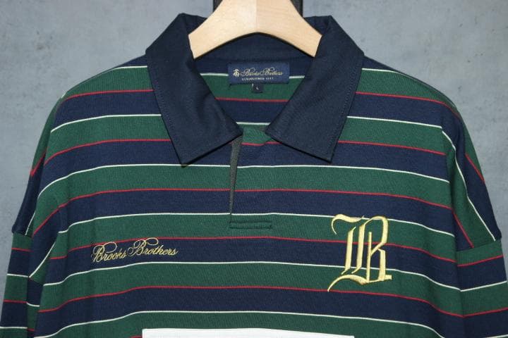 ブルックスブラザーズ × ビオトープ ラガーシャツ L ボーダー柄 グリーン