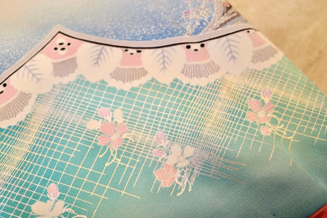 イ*い様 正絹 訪問着｜淡青グラデーション×金彩｜身丈163.5cm｜裄67㎝