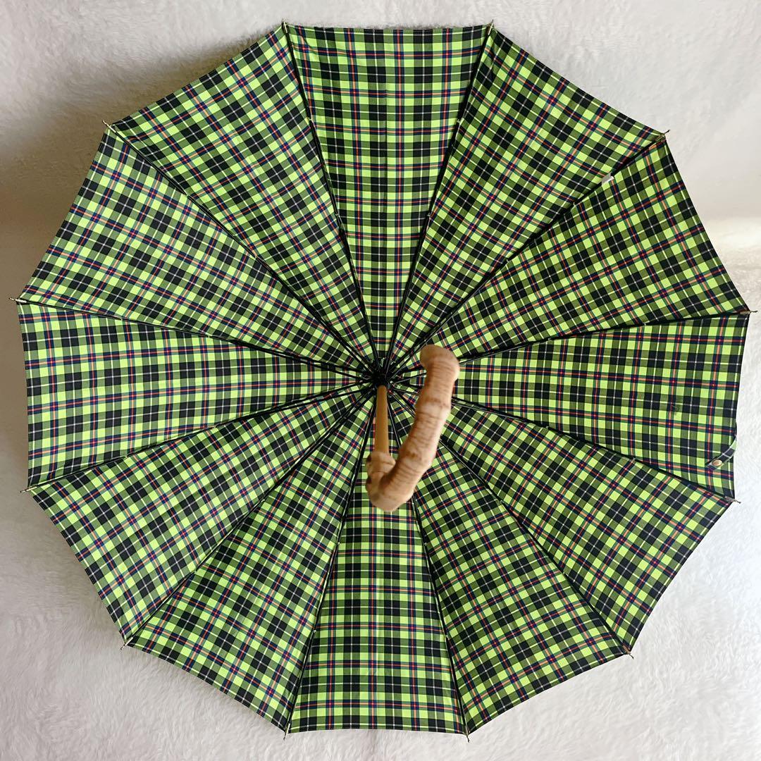 【美品】 トラディショナルウェザーウェア チェック ライムグリーン バンブー 傘