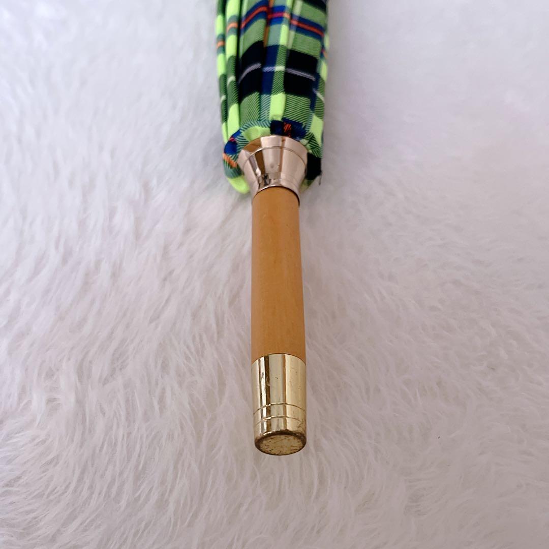 【美品】 トラディショナルウェザーウェア チェック ライムグリーン バンブー 傘