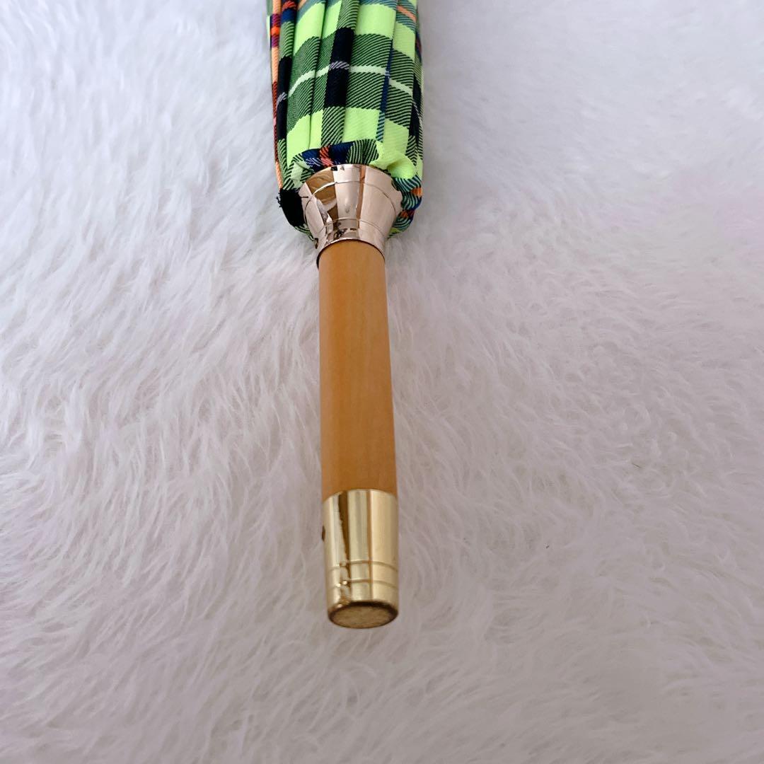 【美品】 トラディショナルウェザーウェア チェック ライムグリーン バンブー 傘