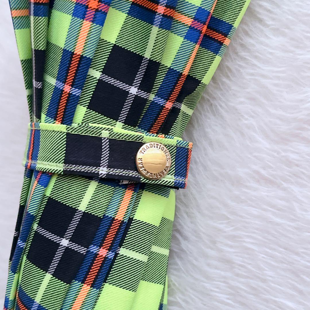 【美品】 トラディショナルウェザーウェア チェック ライムグリーン バンブー 傘