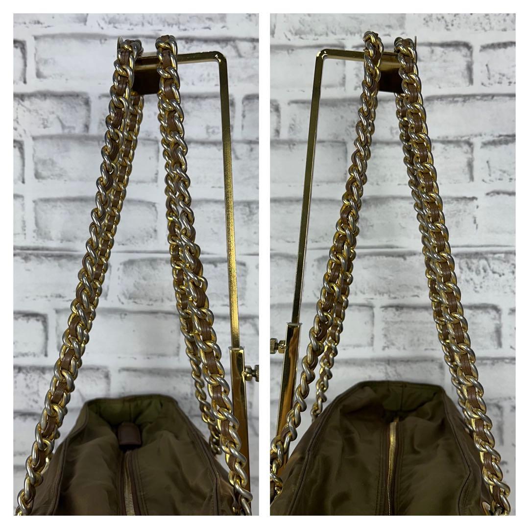 希少✨プラダ トートバッグ ショルダー チェーン ゴールド金具 三角ロゴ