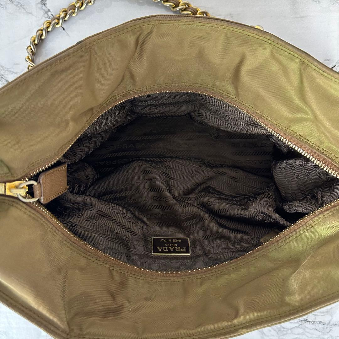 希少✨プラダ トートバッグ ショルダー チェーン ゴールド金具 三角ロゴ