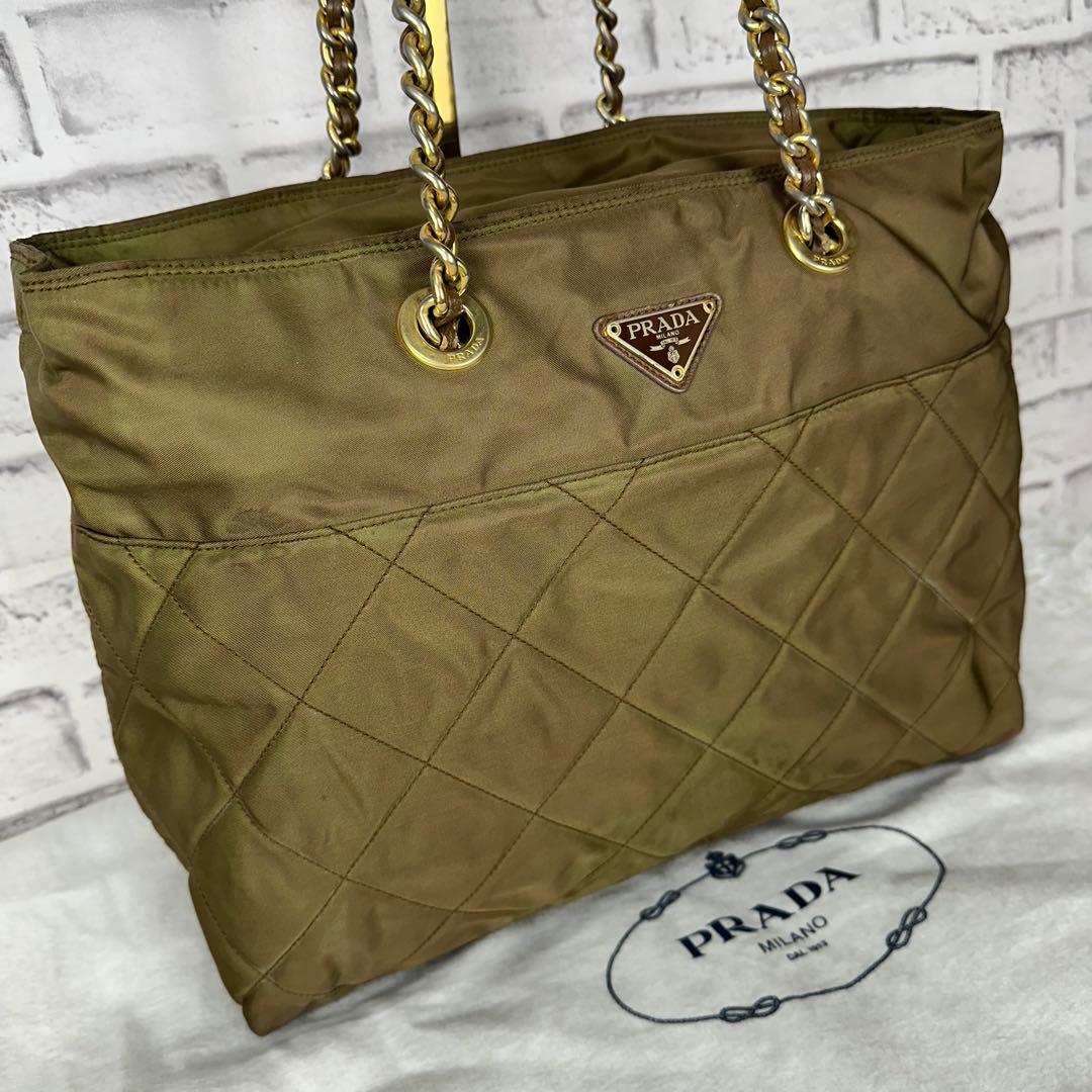 希少✨プラダ トートバッグ ショルダー チェーン ゴールド金具 三角ロゴ