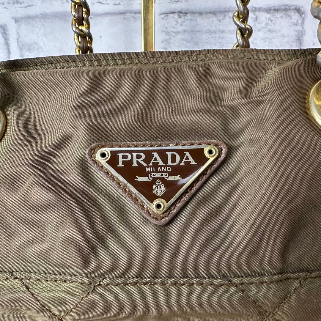 希少✨プラダ トートバッグ ショルダー チェーン ゴールド金具 三角ロゴ