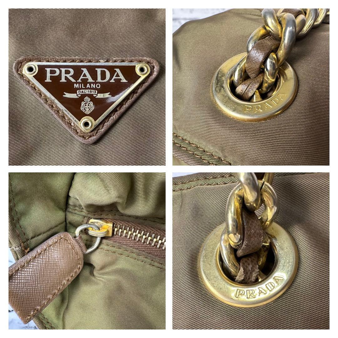 希少✨プラダ トートバッグ ショルダー チェーン ゴールド金具 三角ロゴ