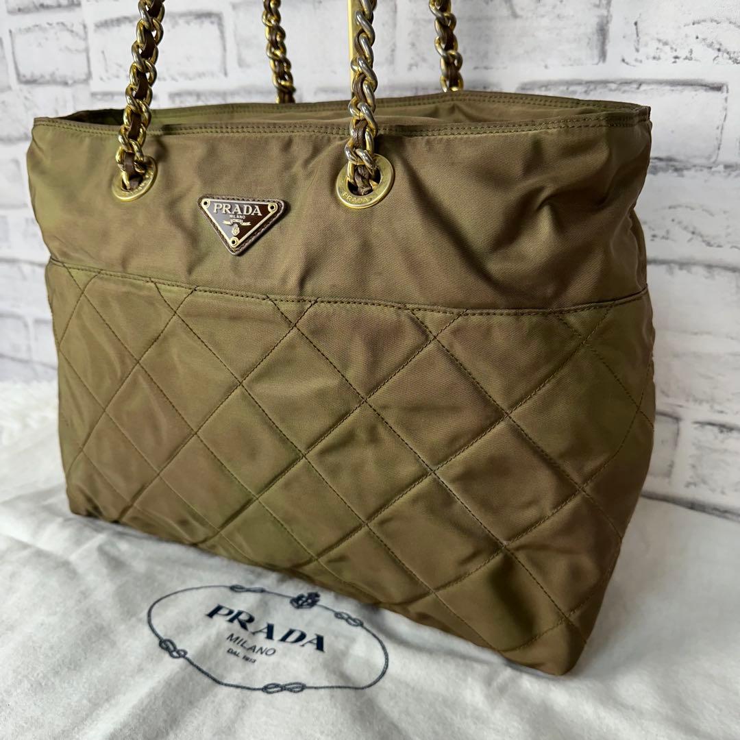 希少✨プラダ トートバッグ ショルダー チェーン ゴールド金具 三角ロゴ