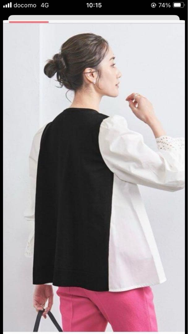 スカラップコンビスリーブプルオーバー　ブラック　白