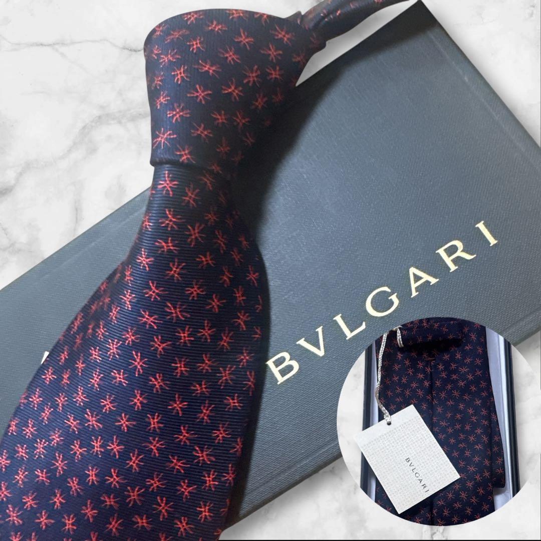 【タグ・箱付き】ブルガリ　ネクタイ　ネイビー　セッテピエゲ