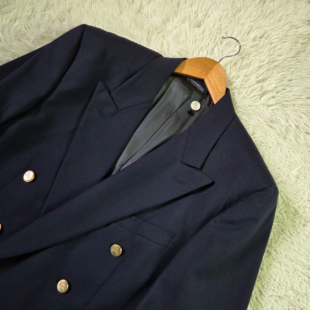 美品 バーバリー ダブル 紺ブレ 金ボタン サイズXL相当 ダークネイビー