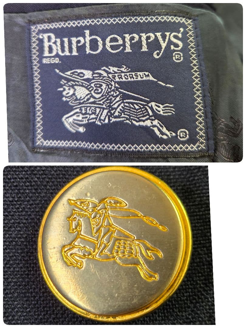 美品 バーバリー ダブル 紺ブレ 金ボタン サイズXL相当 ダークネイビー