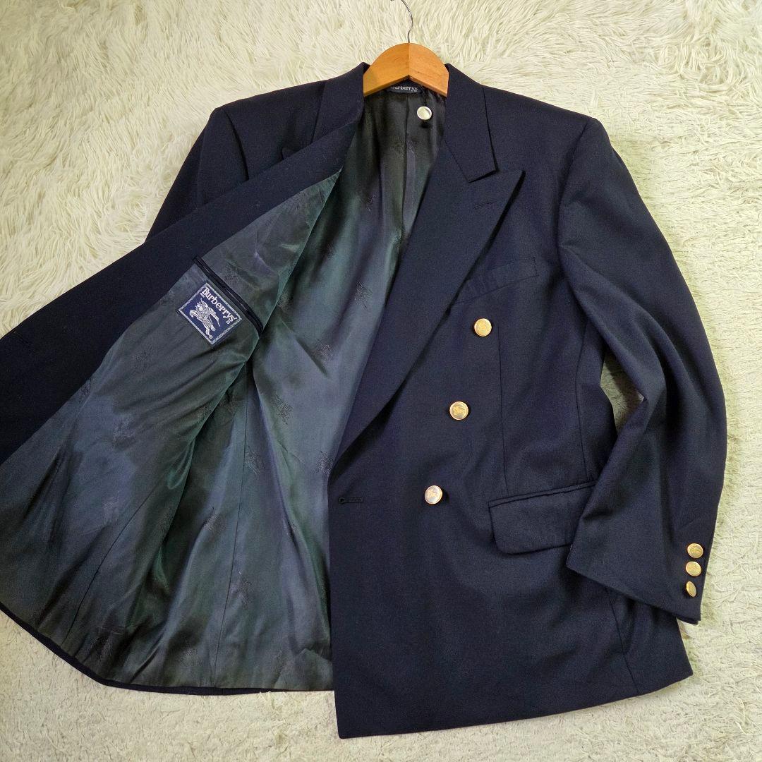 美品 バーバリー ダブル 紺ブレ 金ボタン サイズXL相当 ダークネイビー