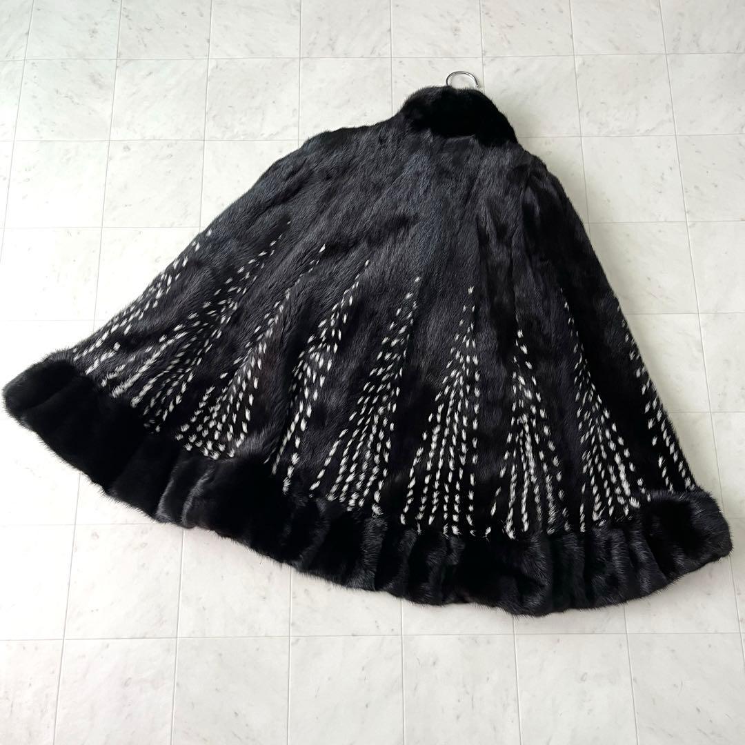 SAGA MINK  ポンチョ リバーシブル ブラックミンク 裏地総柄