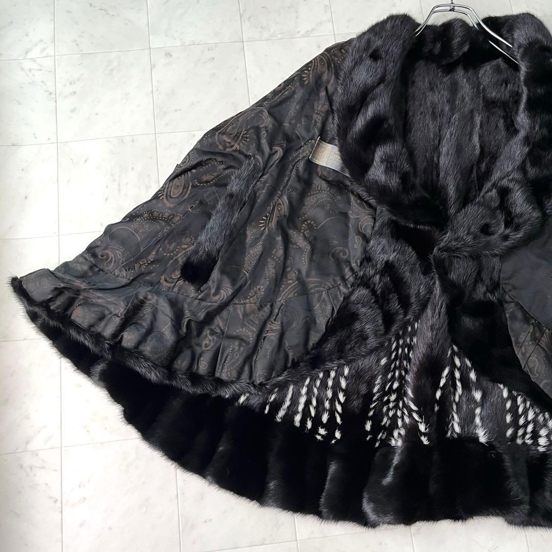 SAGA MINK  ポンチョ リバーシブル ブラックミンク 裏地総柄