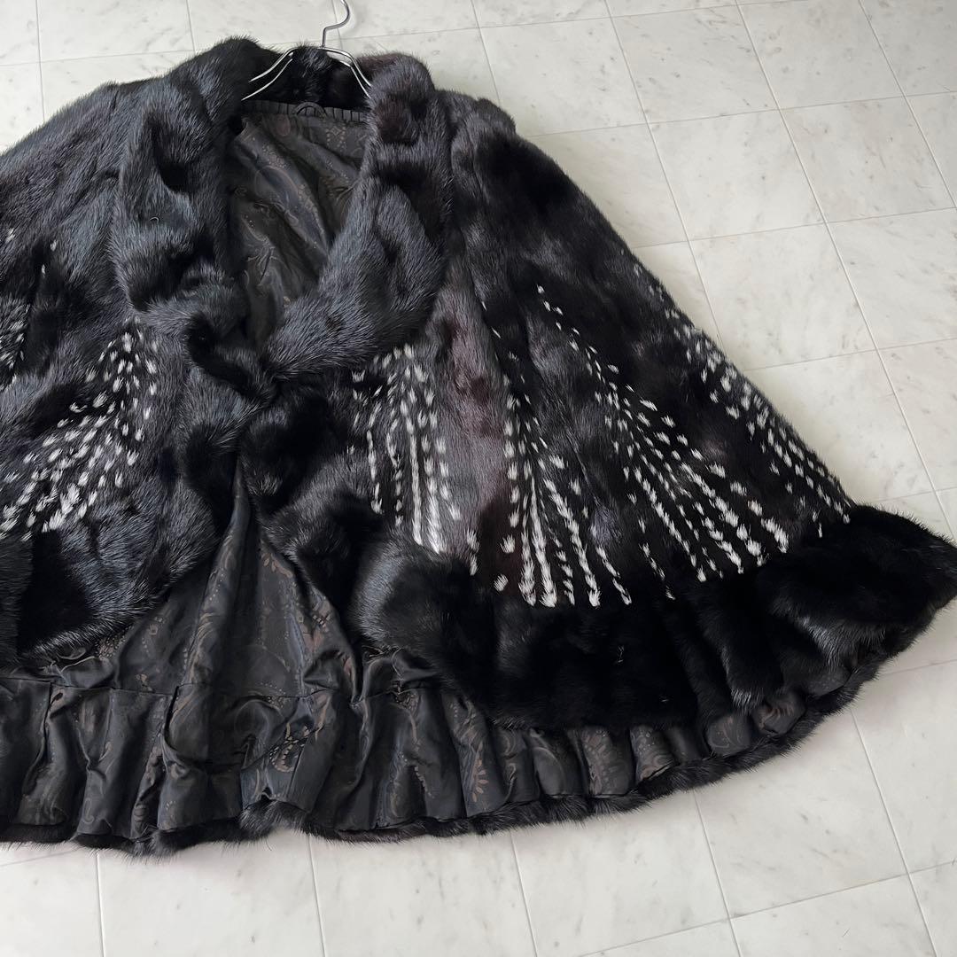 SAGA MINK  ポンチョ リバーシブル ブラックミンク 裏地総柄