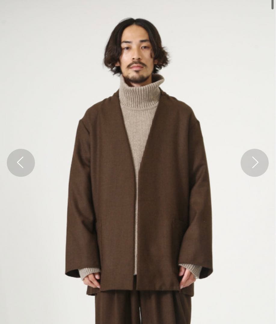 ブラウン ノーカラージャケットとパンツセット