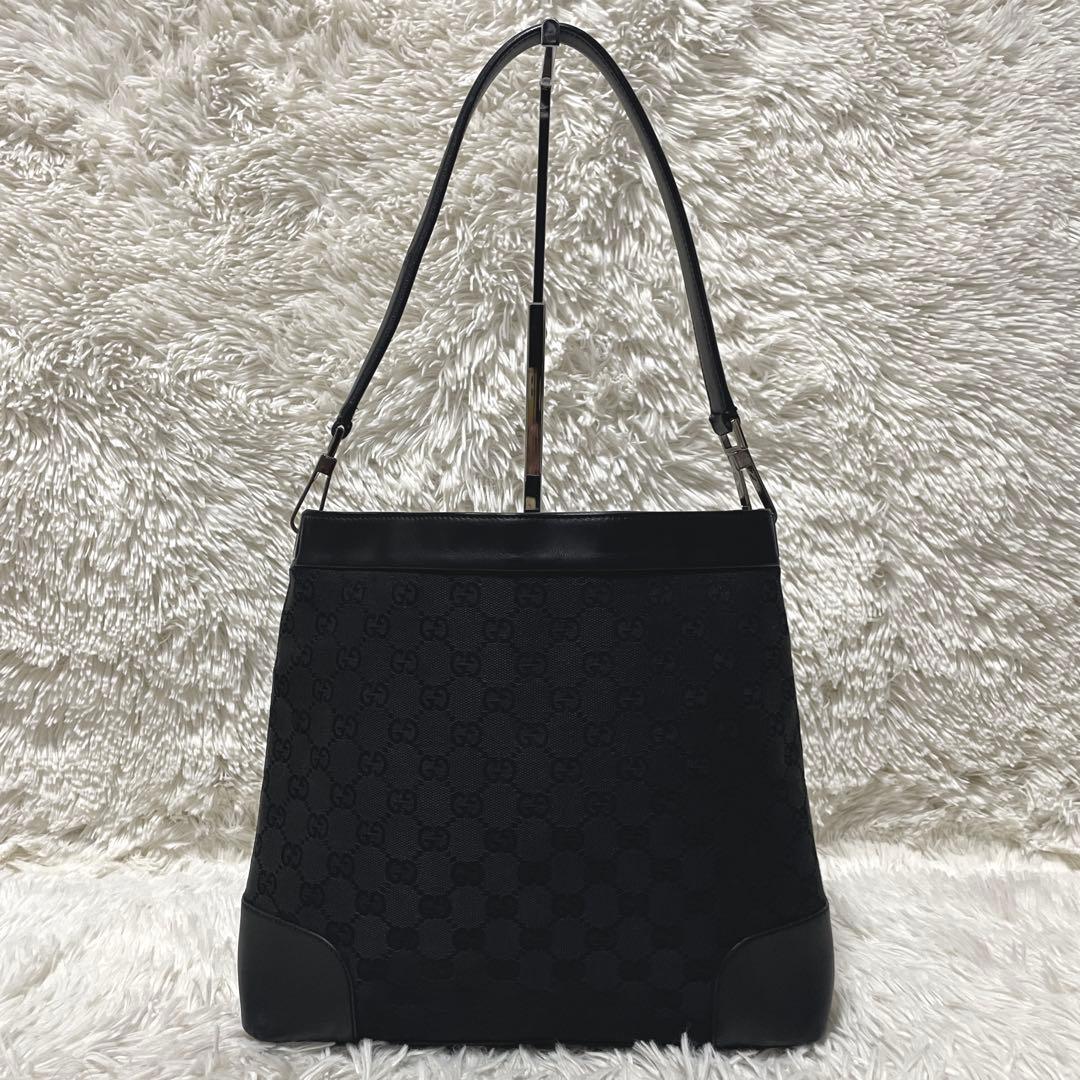 【極美品】GUCCI グッチ　ワンショルダー　キャンバス　レザー　ブラック　黒
