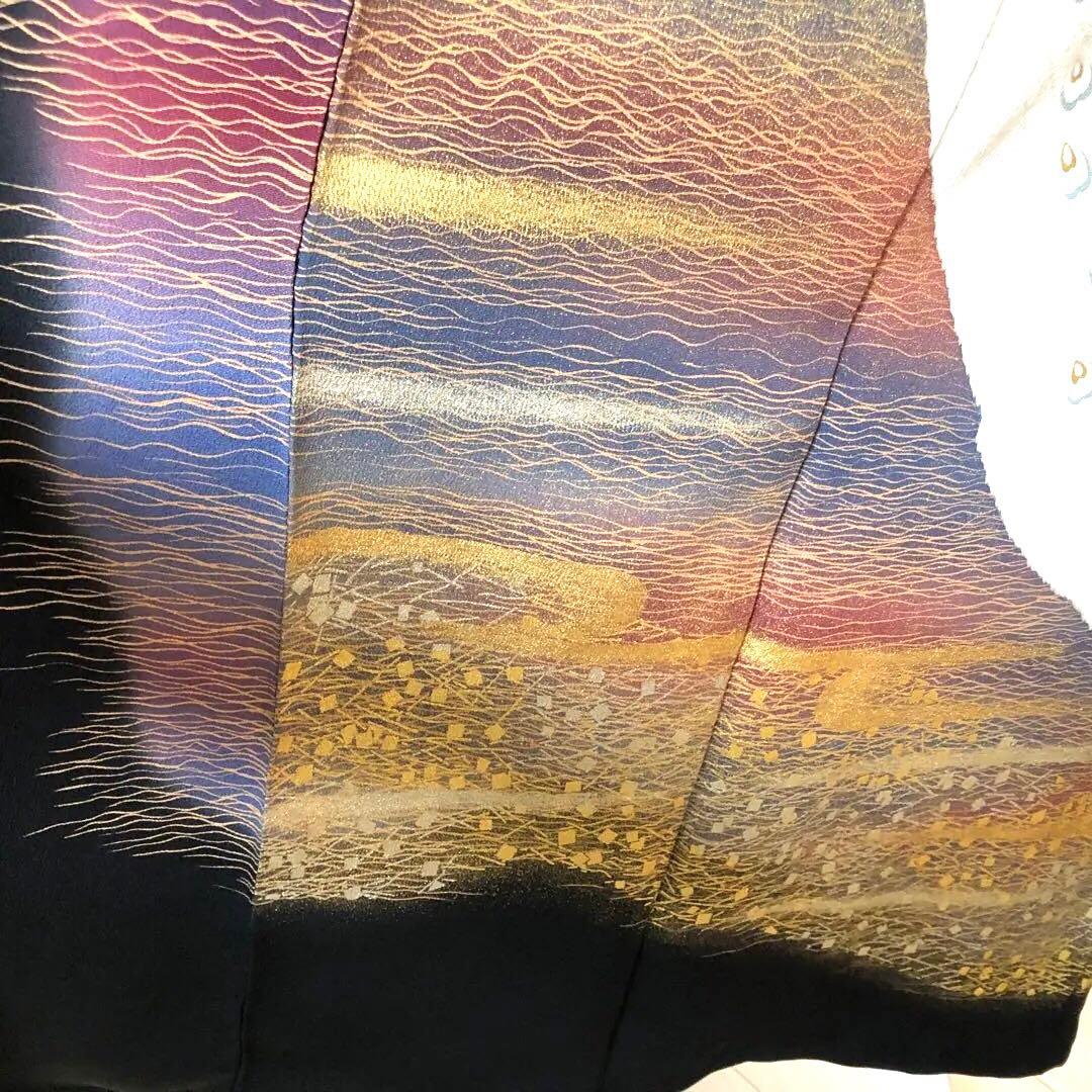 黒留リメイクワンピースドレス　作家もの　孔雀の刺繍と金糸柄　130㎝丈詰め不可