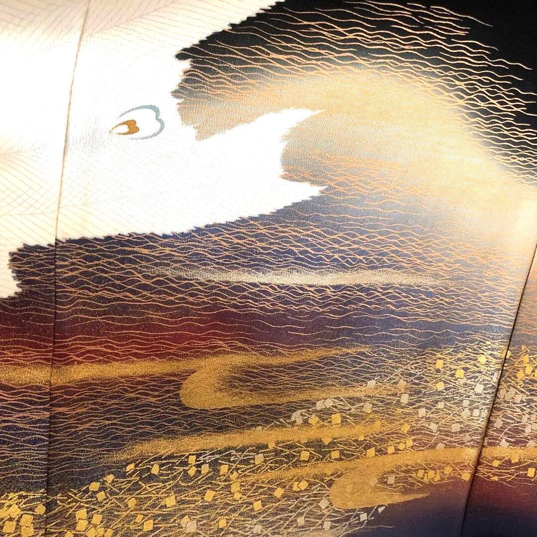 黒留リメイクワンピースドレス　作家もの　孔雀の刺繍と金糸柄　130㎝丈詰め不可