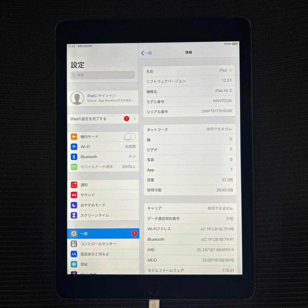 iPad Air 2 Wi-Fi + Cellular 32GB スペースグレイ