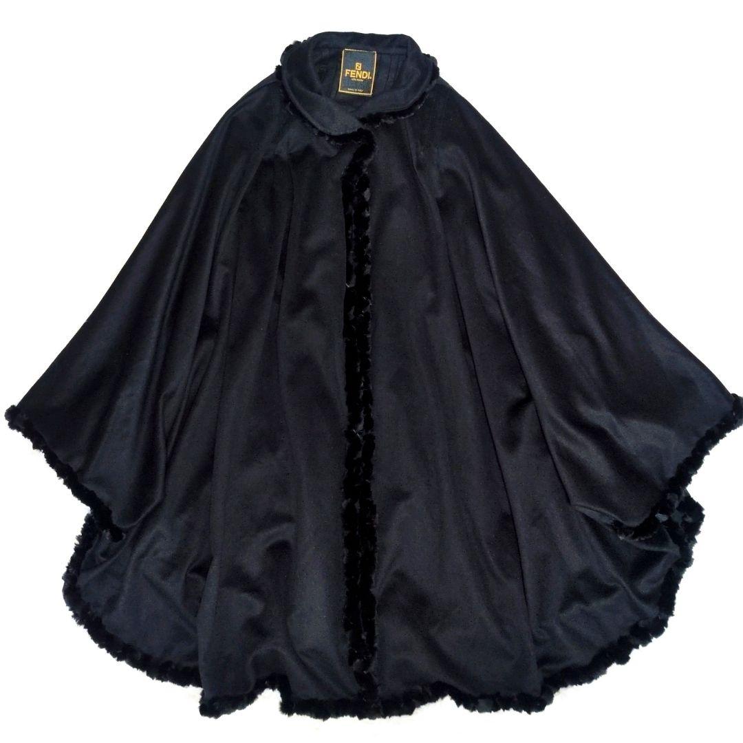 美品 FENDI カシミヤ100% ケープコート ポンチョ ファー