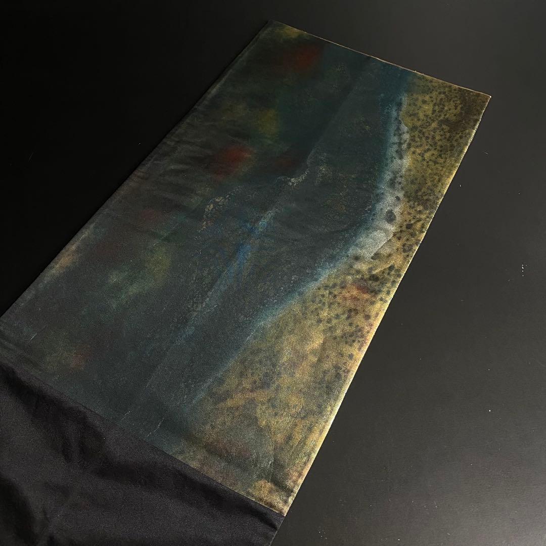 ZY-887 袋帯 引箔 黒地 個性的 六通 正絹 高級 上質