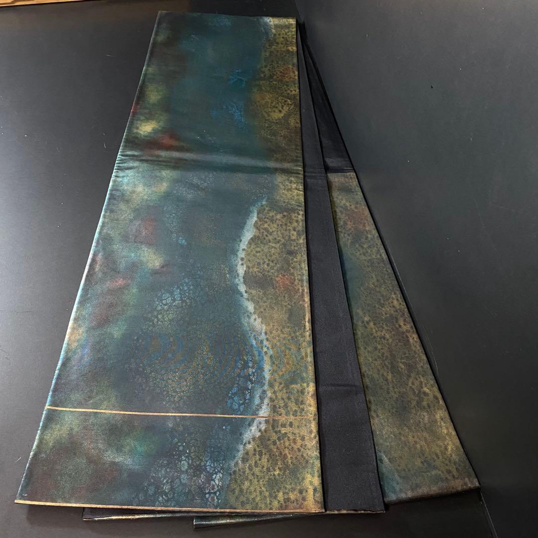 ZY-887 袋帯 引箔 黒地 個性的 六通 正絹 高級 上質