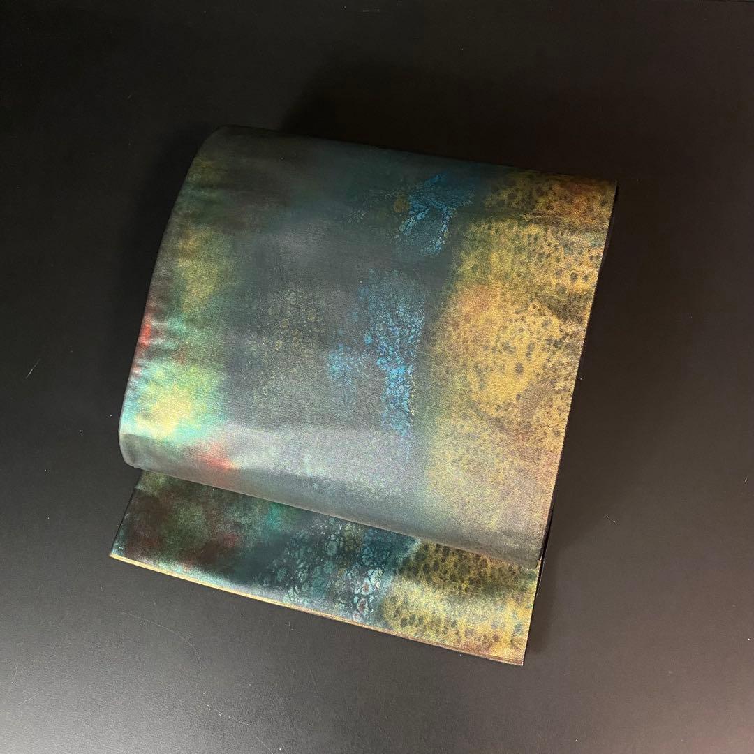 ZY-887 袋帯 引箔 黒地 個性的 六通 正絹 高級 上質