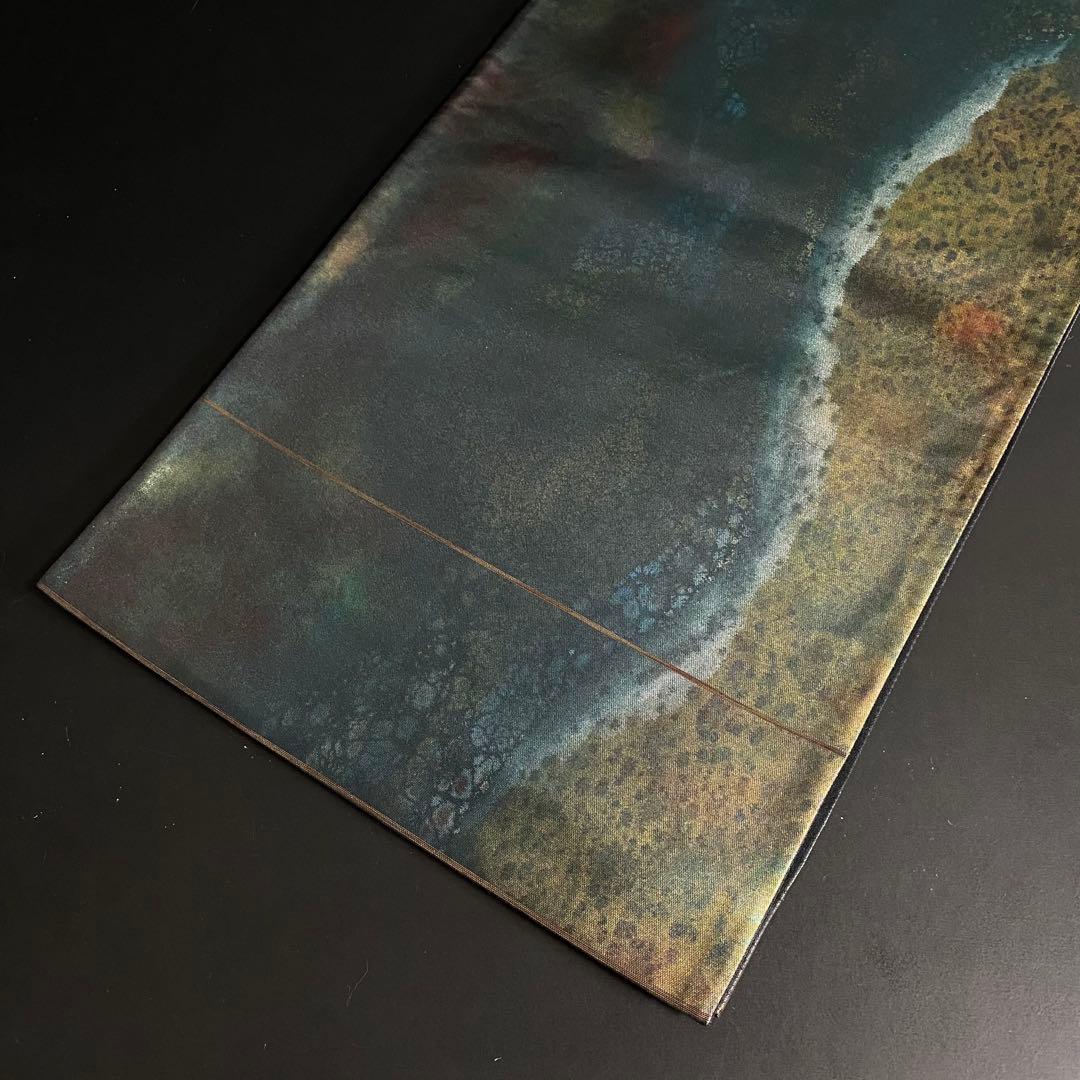 ZY-887 袋帯 引箔 黒地 個性的 六通 正絹 高級 上質