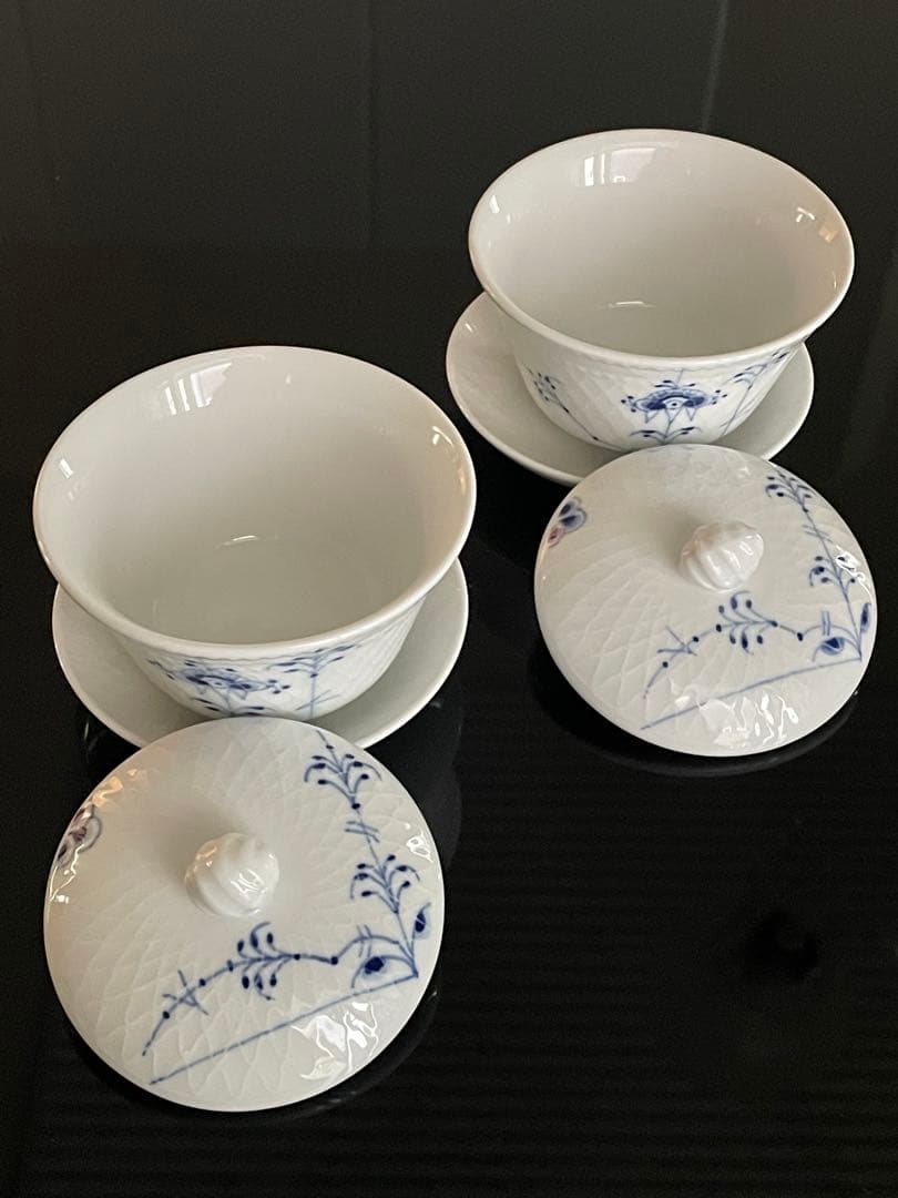 【新品】ロイヤルコペンハーゲン　ブルーパルメッテ 蓋つきカップ&ソーサー 4客