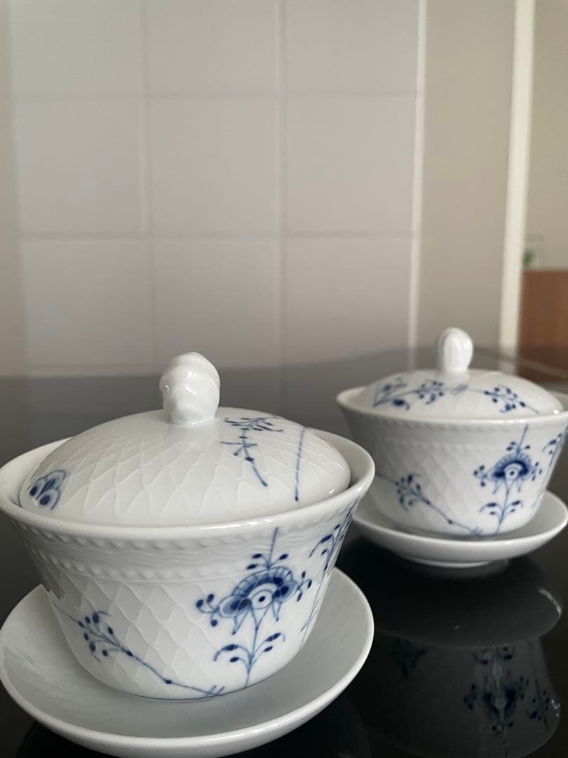 【新品】ロイヤルコペンハーゲン　ブルーパルメッテ 蓋つきカップ&ソーサー 4客