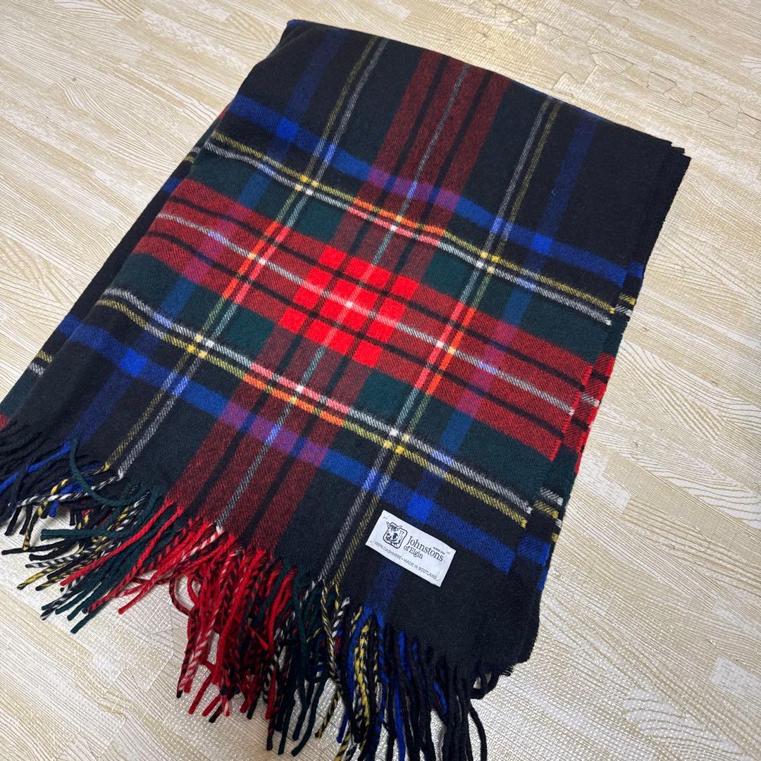 ジョンストンズ カシミヤ100％ 大判ストール ブラックスチュワート
