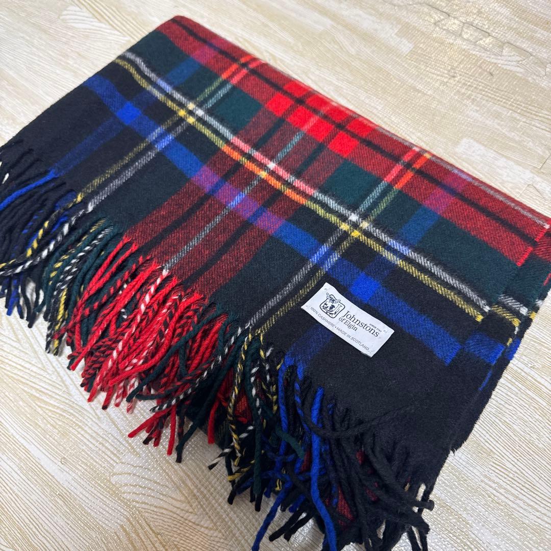 ジョンストンズ カシミヤ100％ 大判ストール ブラックスチュワート