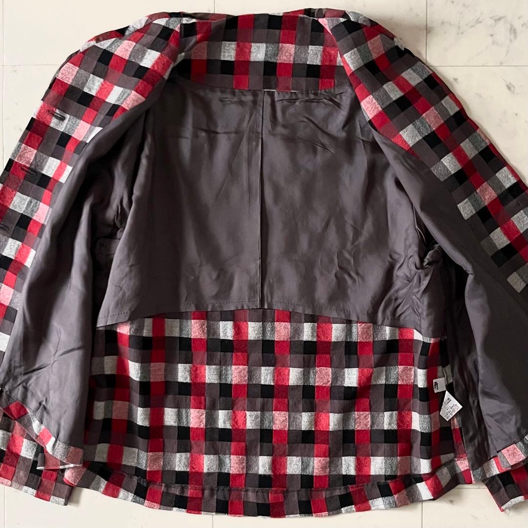 美品＊慈雨 センソユニコ ウールアンゴラ混ジャケット 40 赤黒系チェック 長袖