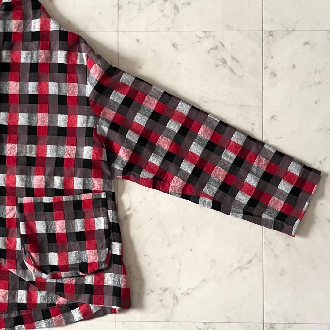 美品＊慈雨 センソユニコ ウールアンゴラ混ジャケット 40 赤黒系チェック 長袖