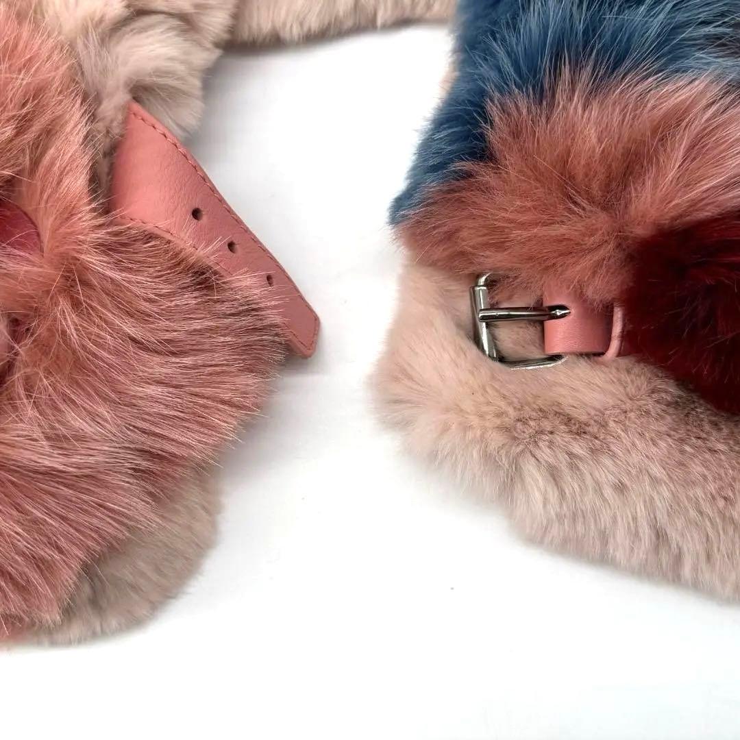 17612✨フェンディ レッドフォックス ラビット ファーマフラー 毛皮 ピンク