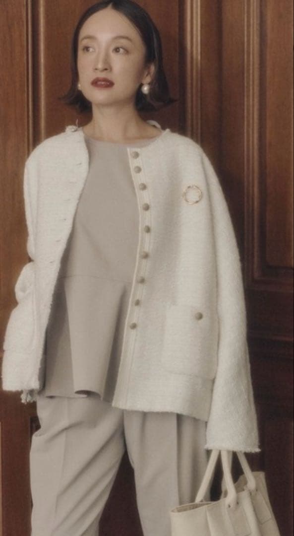 PUAL CE CIN スラブツイードノーカラージャケット ピュアルセシン