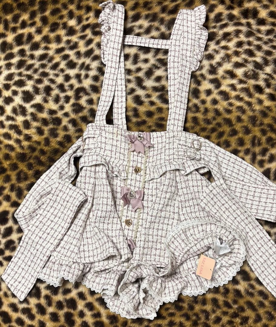 リズリサ ツイードサスペンダー付スカパン ピンク