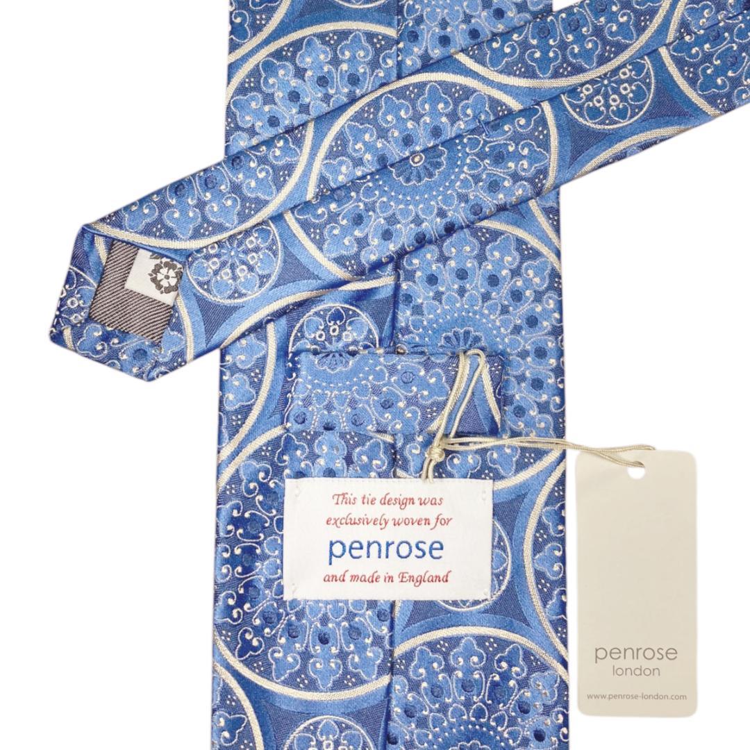 【英国製◆リッチな光沢感】Penroseペンローズ シルクネクタイ134大輪青花