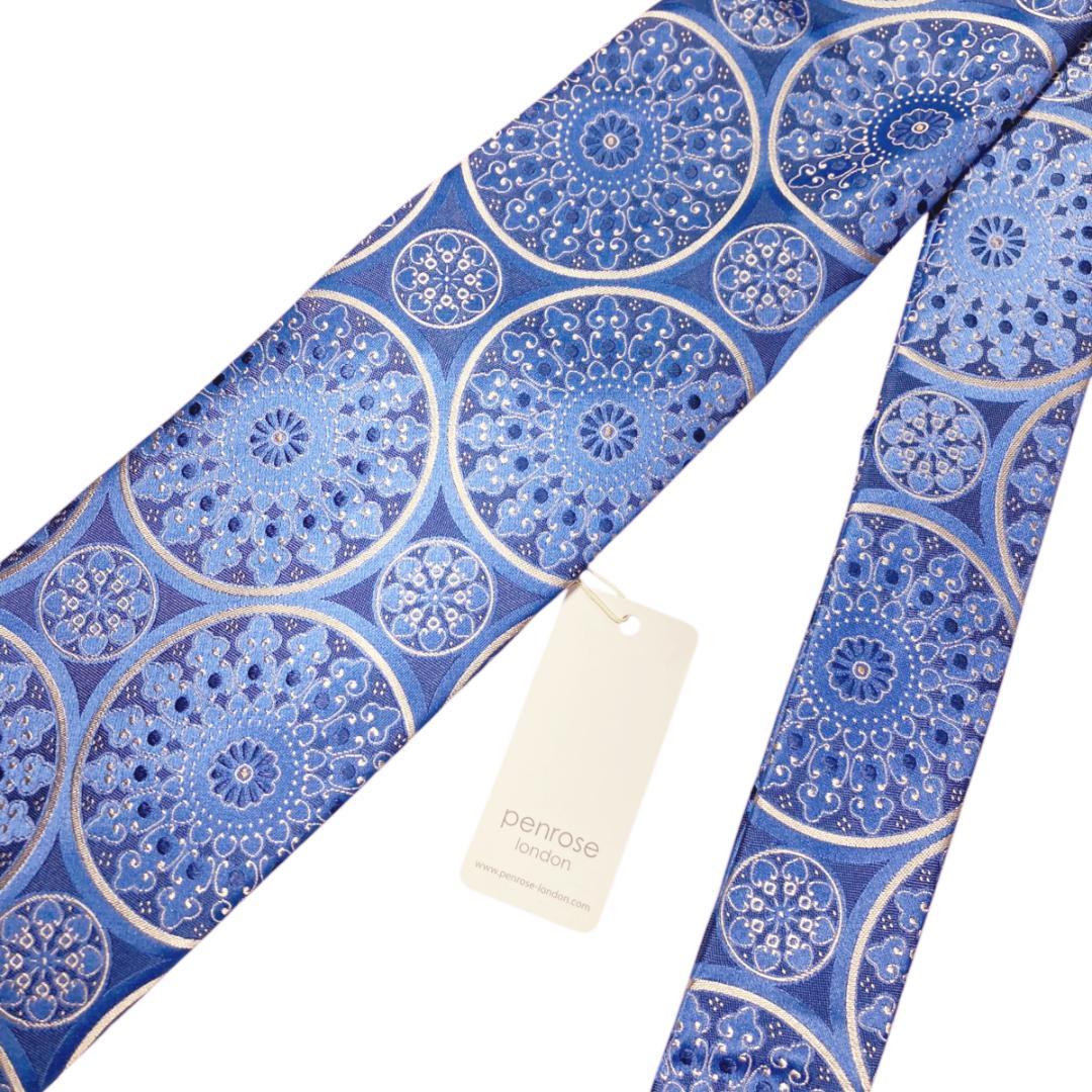 【英国製◆リッチな光沢感】Penroseペンローズ シルクネクタイ134大輪青花