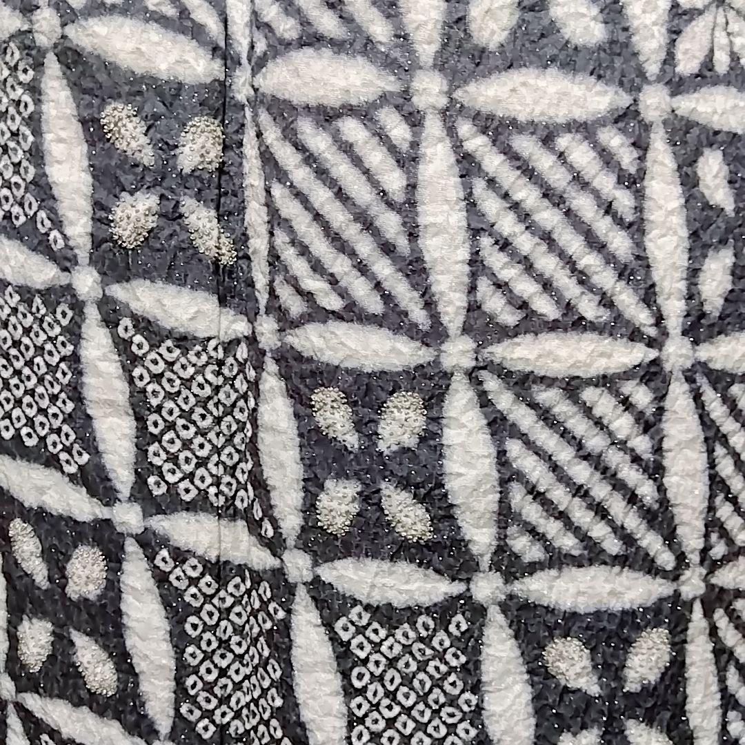 訪問着 着物セット 刺繍 銀通し 袋帯 絞り 白 灰色 グレー